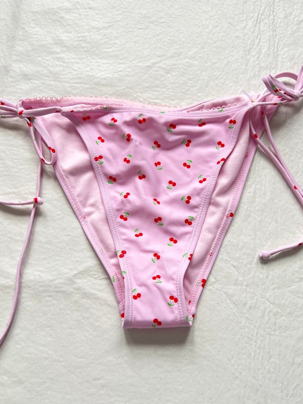 Betty Jade bikini bottoms extra large cherry print pink red side tie fruit swim